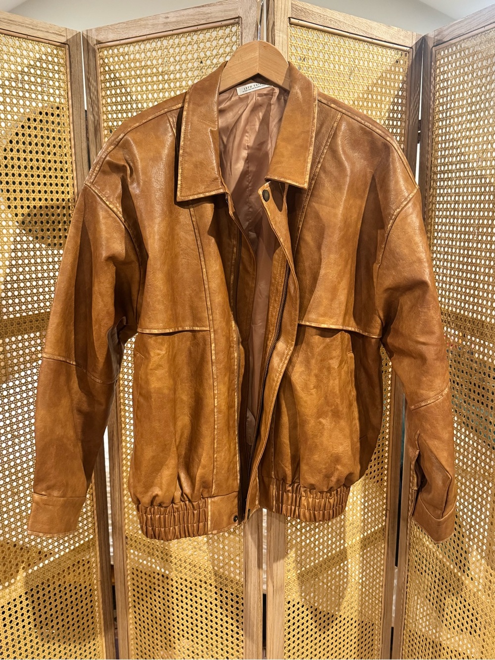 12th Tribe London Calling Cognac oversize Brown Leather Bomber Jacket